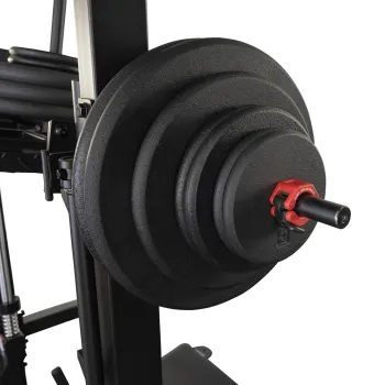 Body-Solid vertikale Beinpresse GVLP – beladene Scheibenaufnahme im Detail