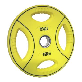 PU farbcodierte Hantelscheibe 15 Kg - 4-Grip-Design - 50/51mm