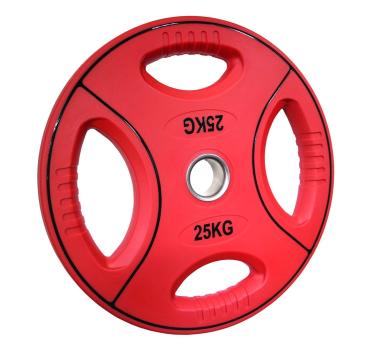 PU farbcodierte Hantelscheibe 25 Kg - 4-Grip-Design - 50/51mm