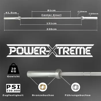 Preview: Powerlifting-Langhantelstange 50 mm, 220 cm – Bild 2