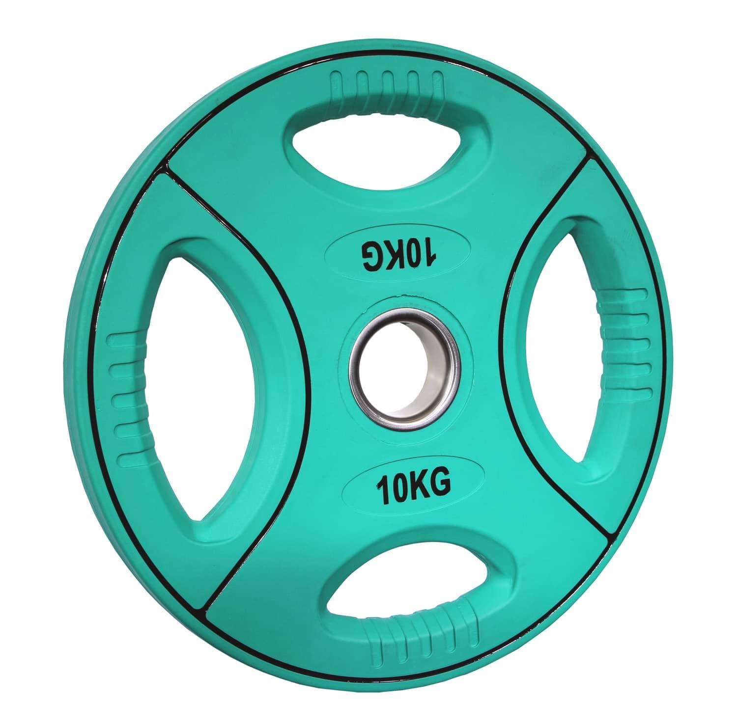 PU farbcodierte Hantelscheibe 10 Kg - 4-Grip-Design - 50/51mm