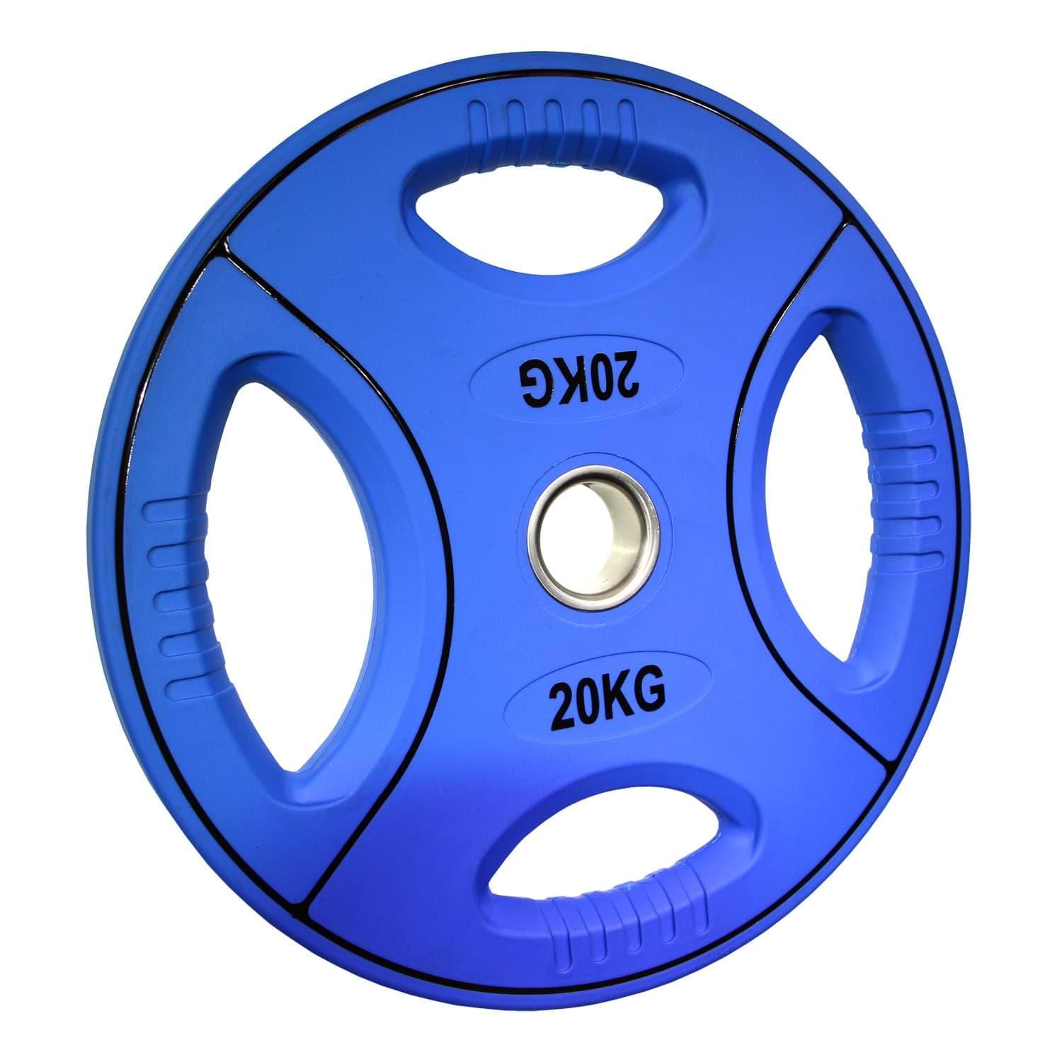 PU farbcodierte Hantelscheibe 20 Kg - 4-Grip-Design - 50/51mm
