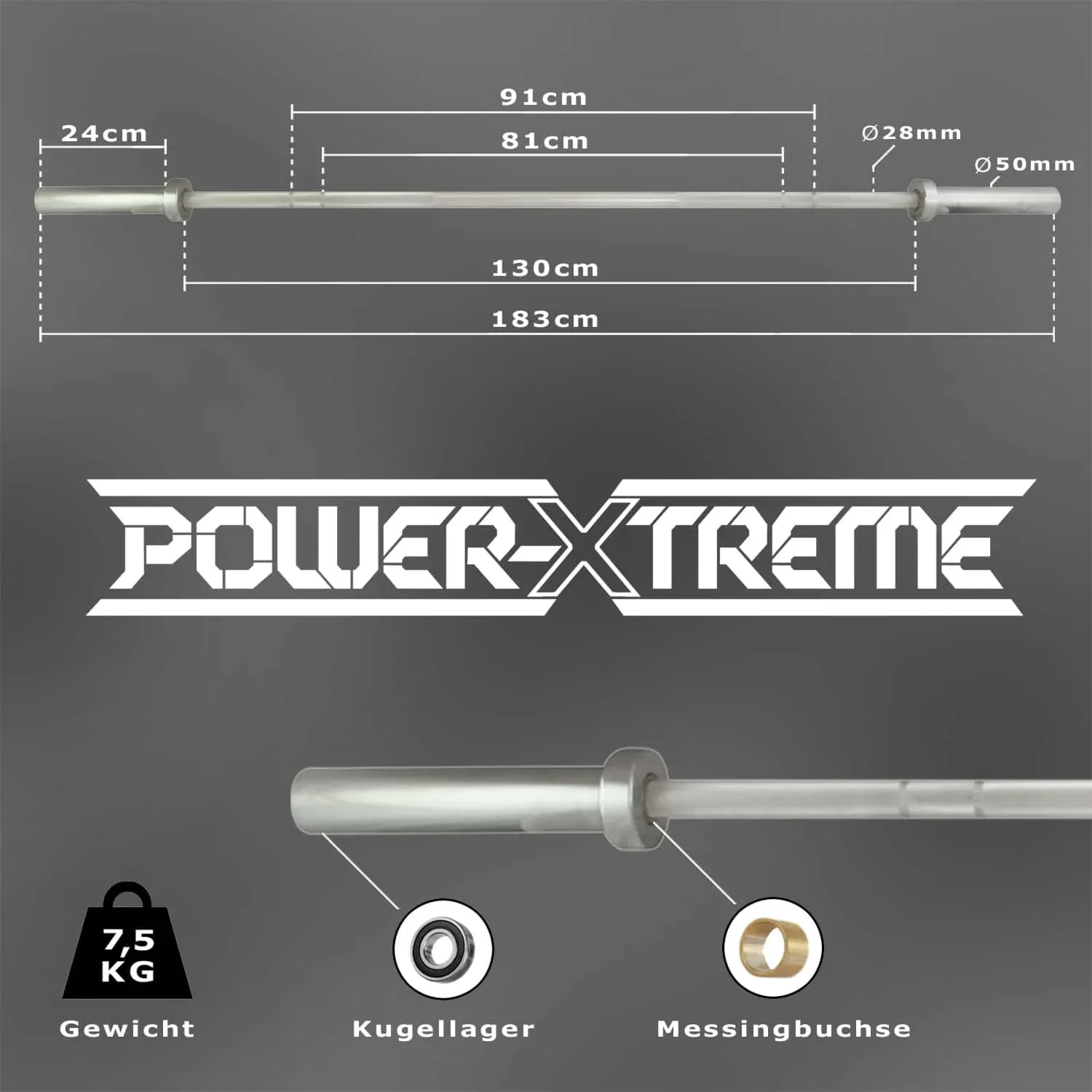 Technik-Langhantelstange Aluminium 50 mm, 183 cm – Bild 2