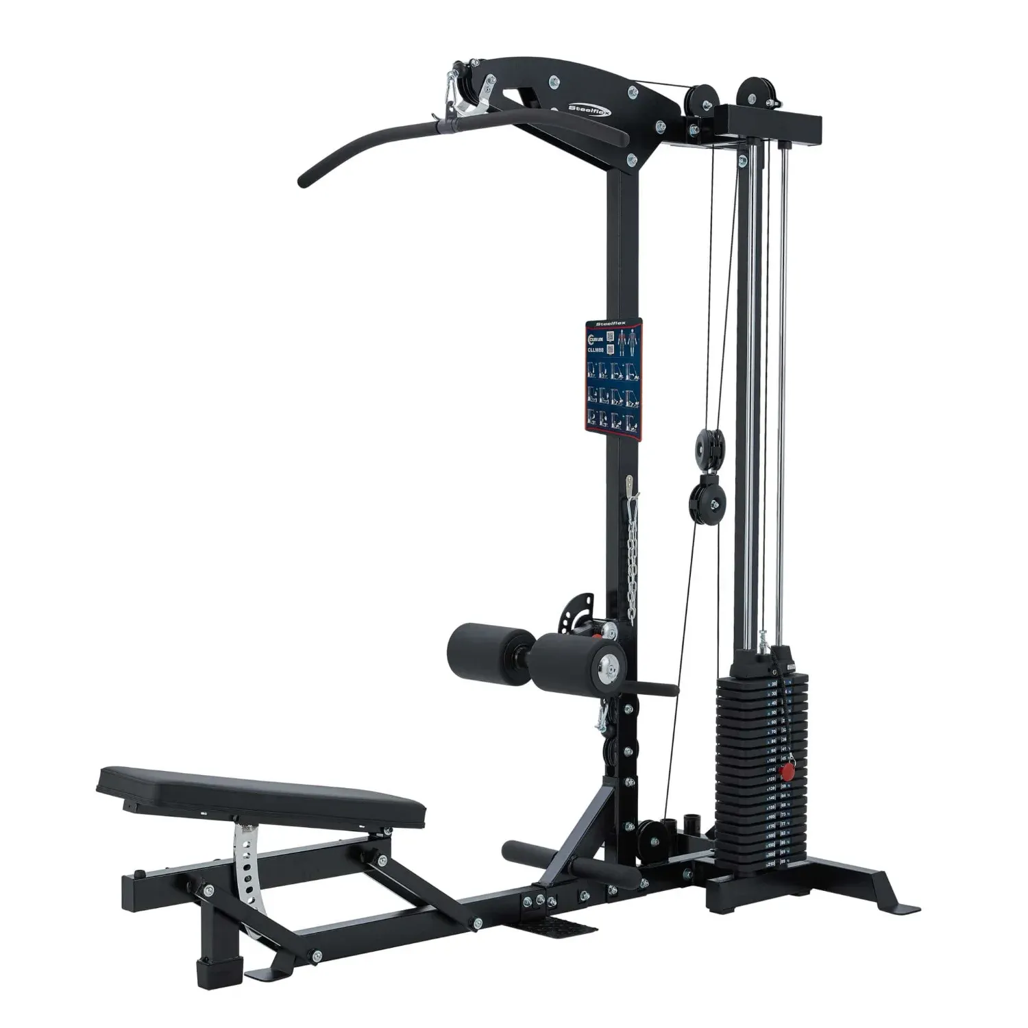 Steelflex Latzugturm CLLM88 – Sitzfläche ausgeklappt zum Rudern